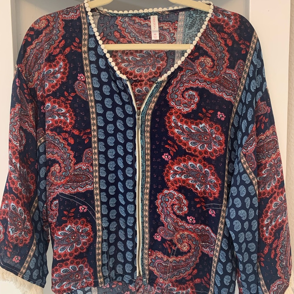Xhilaration zip up fringed top